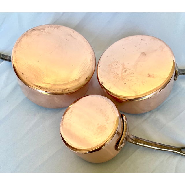 Vintage French Copper Saucepans - Set of 3 For Sale - Image 10 of 12