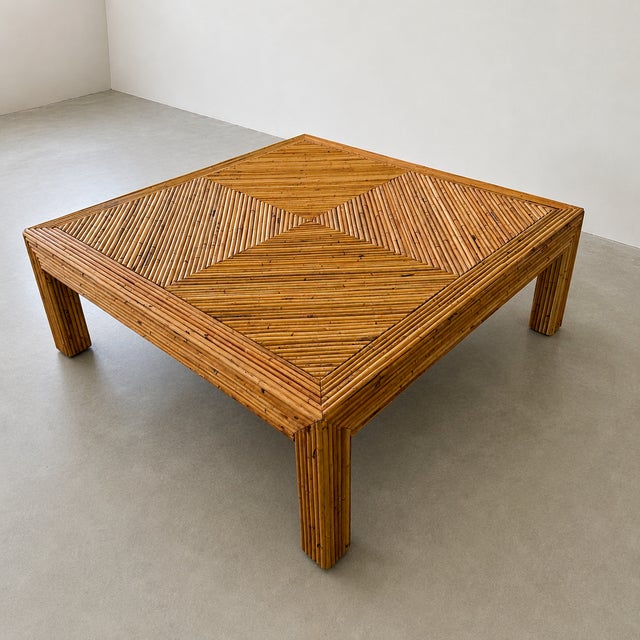 Vintage 1970s Pencil Reed Rattan Coffee Table Square Mid Century Modern For Sale - Image 9 of 10