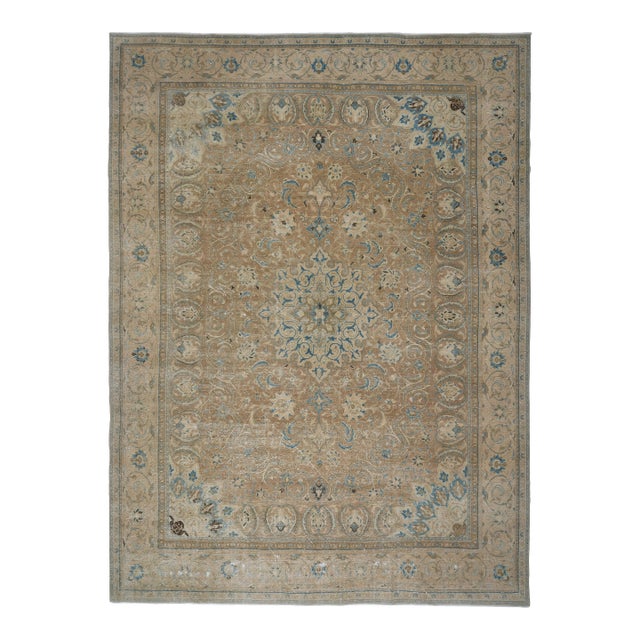 1970s Vintage Persian Handmade Wool Cotton Brown Area Rug For Sale
