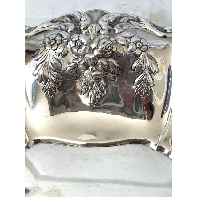Antique Victorian Silver Plate Floral Repousse 16” Oval Serving Bowl. For Sale In San Francisco - Image 6 of 9