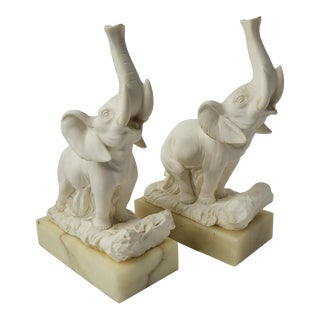 1950s E & R Golden A.Giannelli. Crown Elephants With Raised Trunks Bookends- a Pair For Sale
