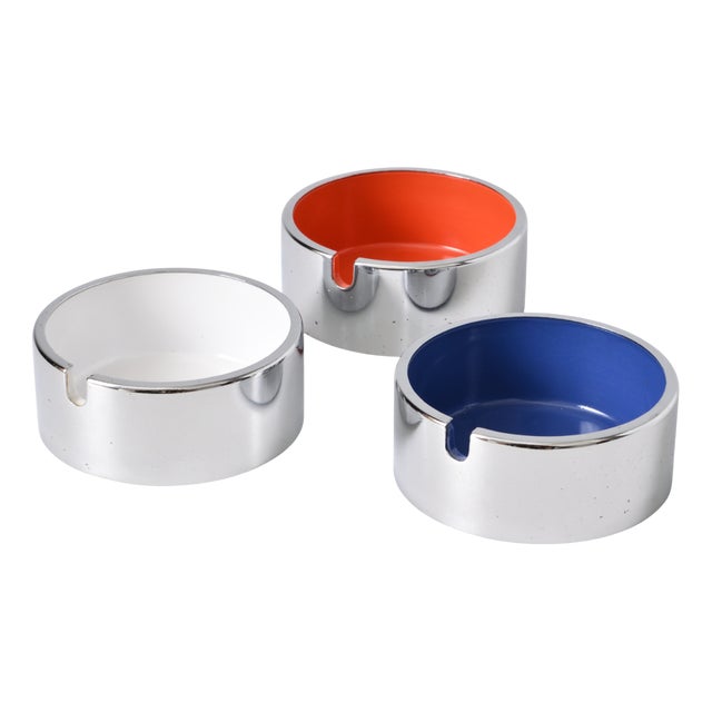 Chromed Metal and Melamine Ashtrays in the style of Isamu Kenmochi, 1970s, Set of 3 For Sale