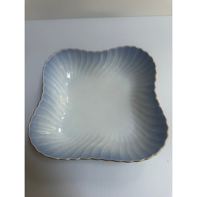 Navy Blue Vintage 1980s Norwegian Porsgrund Maud Bla Collection Serving Bowl With Blue Gradient, Ribbed Texture, Gold Trim For Sale - Image 8 of 8
