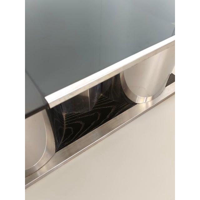 Vintage Rectangular Smoked Glass Coffee Table with Dry Bar by Francois Monnet, 1970s For Sale - Image 10 of 12