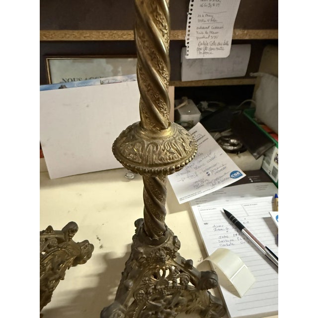 Bronze Lamps on Candlestick, Set of 2 For Sale - Image 3 of 8
