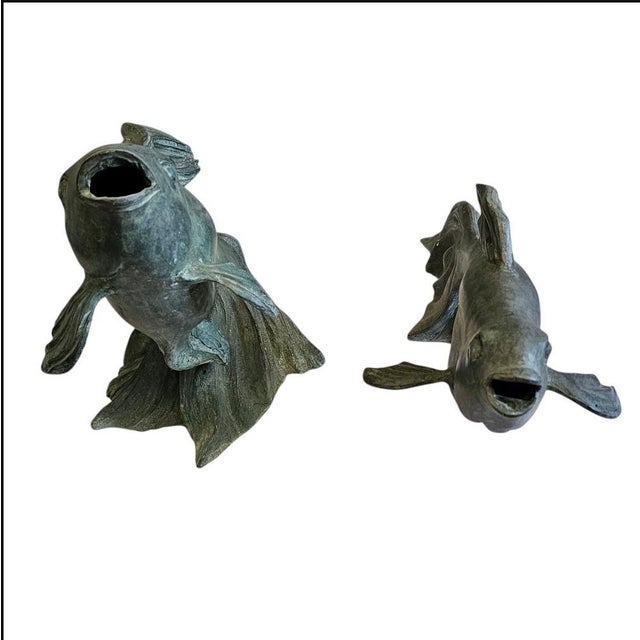 Legendary Japanese Art Bronze Fly Koi Fish Garden Sculptures Circa 1950s. These well executed Japanese bronze Set of two...