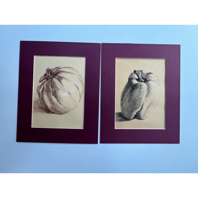 Traditional Vintage Pastel Still Life Drawings of Fruits and Vegetables For Sale - Image 3 of 7