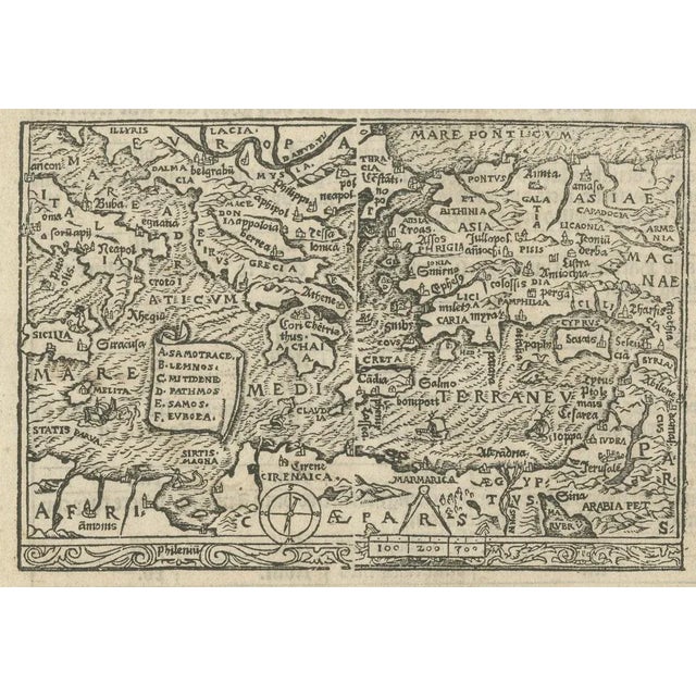 Small Antique Woodcut Map of the Mediterranean, 1568 For Sale - Image 3 of 6
