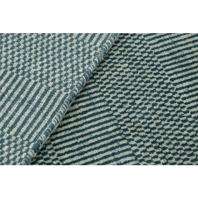 Navy Blue Rug & Kilim’s Modern Rug in Blue and Cream, With Stripes and Geometric Patterns For Sale - Image 8 of 8