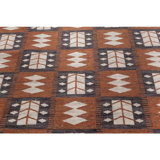 Terra Cotta Doris Leslie Blau Vintage Swedish Flat Woven Rug by Berit Koenig For Sale - Image 8 of 9