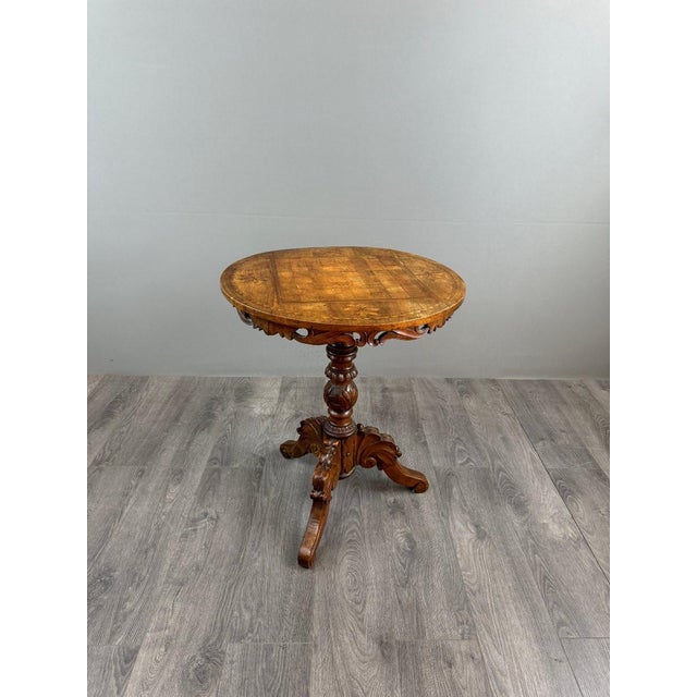 20th Century Marquetry Wood Pedestal Table, 1890s For Sale - Image 6 of 9