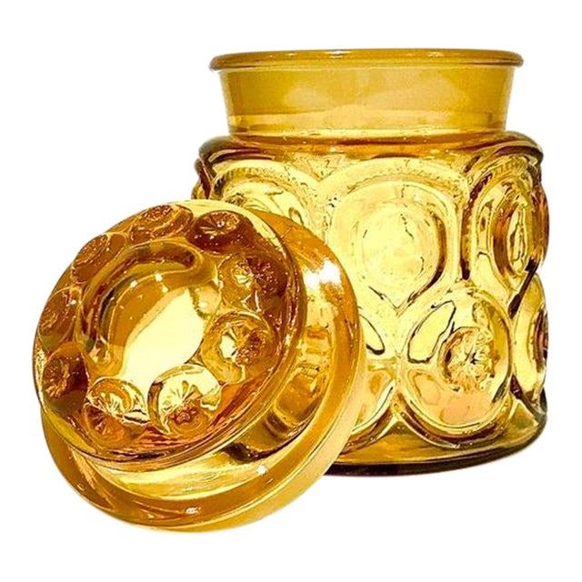 l.e. Smith Moon and Stars 1960s Mid-Century Amber Glass Jar For Sale