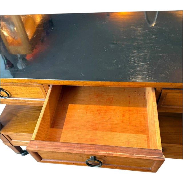 Baker Milling Road Walnut Hollywood MCM Regency Server Rolling Bar Cart Table For Sale In Portland, ME - Image 6 of 10