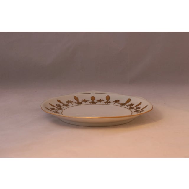 Late 19th Century Antique Austrian Porcelain Octagonal Serving Plate Hand Painted Gold & White Side Handles For Sale - Image 5 of 5