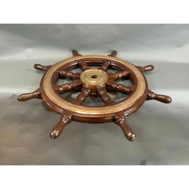 Wood Eight Spoke Ships Wheel with Solid Brass For Sale - Image 7 of 7
