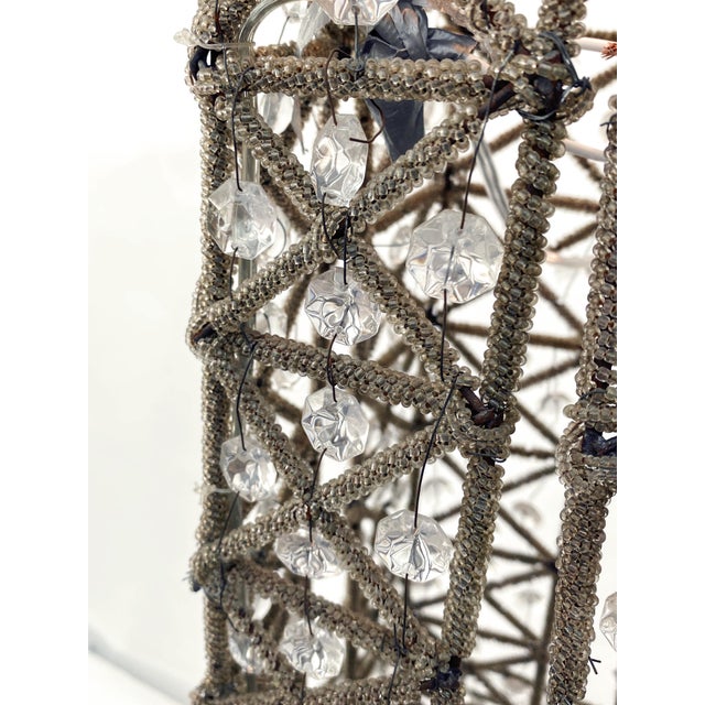 Art Nouveau Vintage Mid-Century Large 7 Foot Beaded Glass Floor Lamp in the Form of the Eiffel Tower For Sale - Image 3 of 11