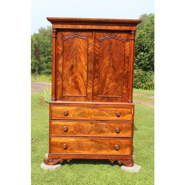 Brown Antique Empire Linen Press Crafted by W. A. Willcocks of Guernsey For Sale - Image 8 of 18