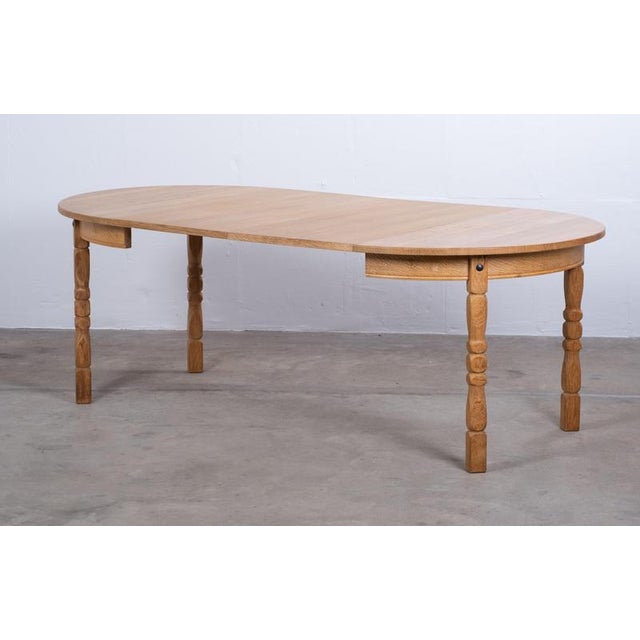 Wood Vintage Brutalist Round Oak Dining Table with Extensions by Henning Kjærnulf, 1960s For Sale - Image 7 of 11