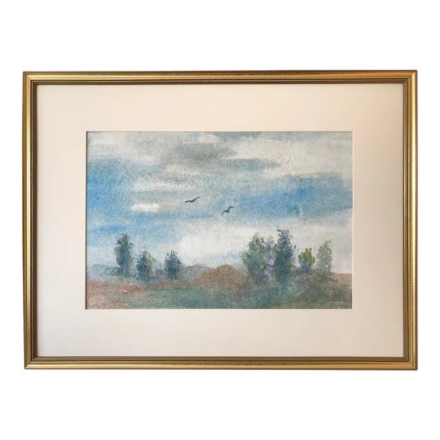 Vintage Original Impressionist Watercolor Landscape Painting Circa 1950 For Sale