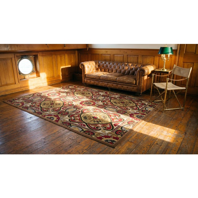 Wine Splendid White Ivory and Red Wine Color With Unique Geometric Design Antique Needlepoint Rug For Sale - Image 8 of 10