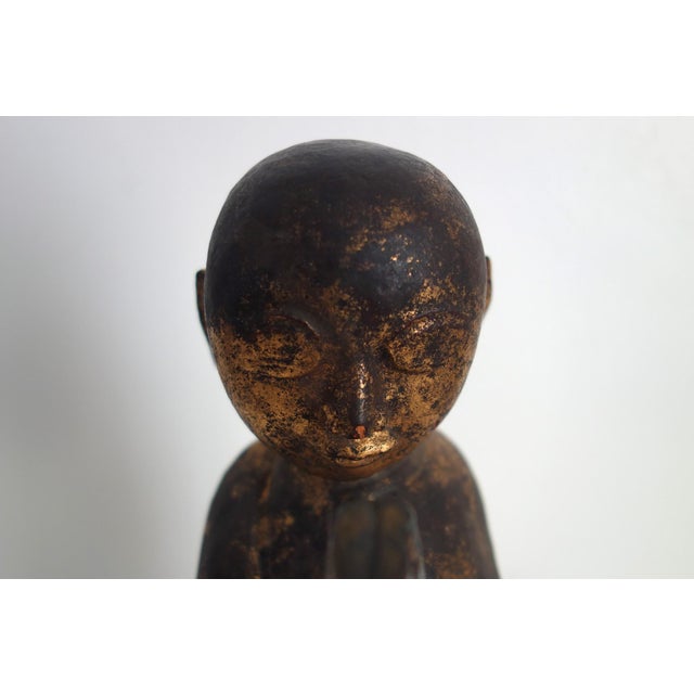 Gold-Lacquered Wooden Statuette of Worshiper in Prayer, Burma, 1920s For Sale - Image 9 of 14