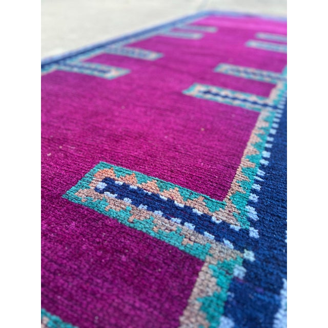 Textile Vintage Hot Pink and Teal Color Kurdish Tribal Runner Rug For Sale - Image 7 of 8