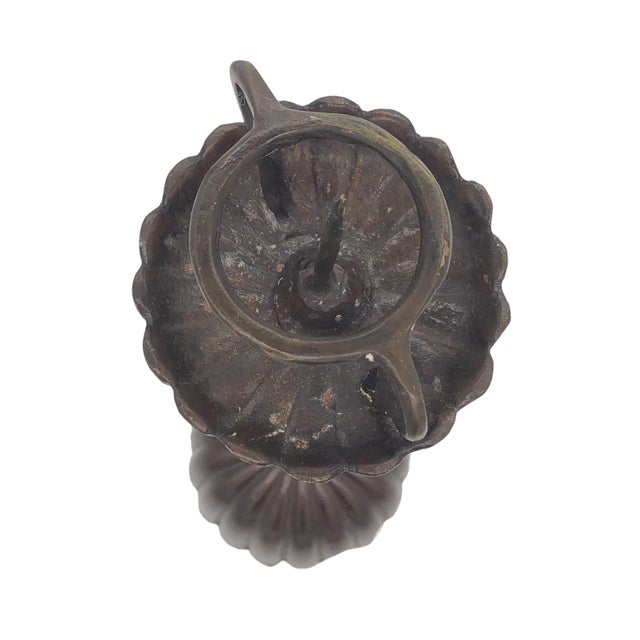 Lotus Candle Holders - Vintage Japanese Style Bronze - Set of 2. For Sale In New York - Image 6 of 7