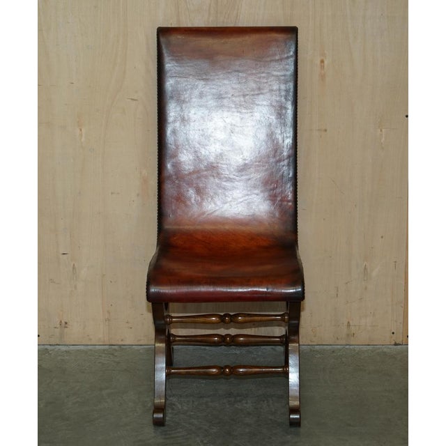 Spanish Brown Leather & Oak Dining Chairs by Pierre Lottier for Alamazan, Set of 6 For Sale - Image 4 of 18