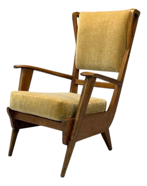 Italian Modern, Stained Wood, Camel Mohair, Lounge Chair, Italy, 1950s