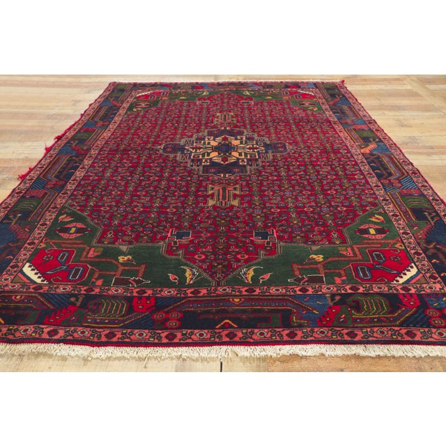 Red Vintage Persian Hamadan Rug - 05'04 x 07'09 For Sale - Image 8 of 10