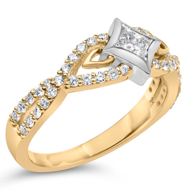 Contemporary 10K Two Tone Color 2/3 Cttw Diamond Kite and Twist Shank Ring (H-I Color,SI2-I1 Clarity) - Size 7 For Sale - Image 3 of 6