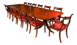 Antique Regency Triple Pillar Dining Table and Swag Back Chairs, 1890s, Set of 15