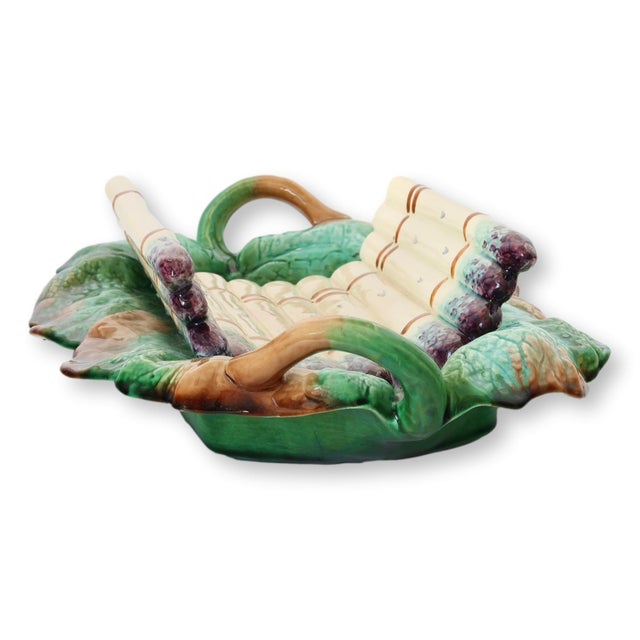 Antique French Creil et Montereau Barbotine asparagus cradle dish, circa 1890. Celebrating France’s centuries-old love for...