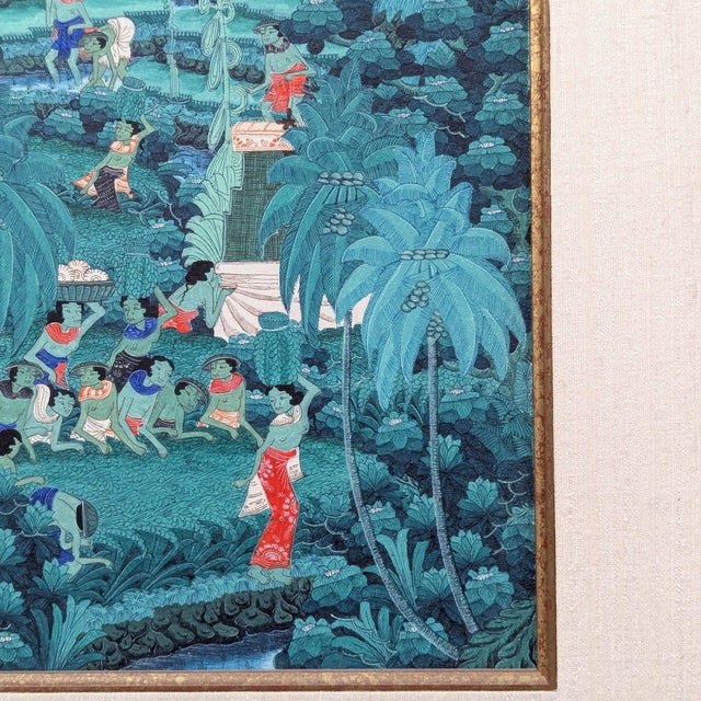 Vintage Balinese Style Tropical Landscape Painting, Framed For Sale - Image 4 of 7