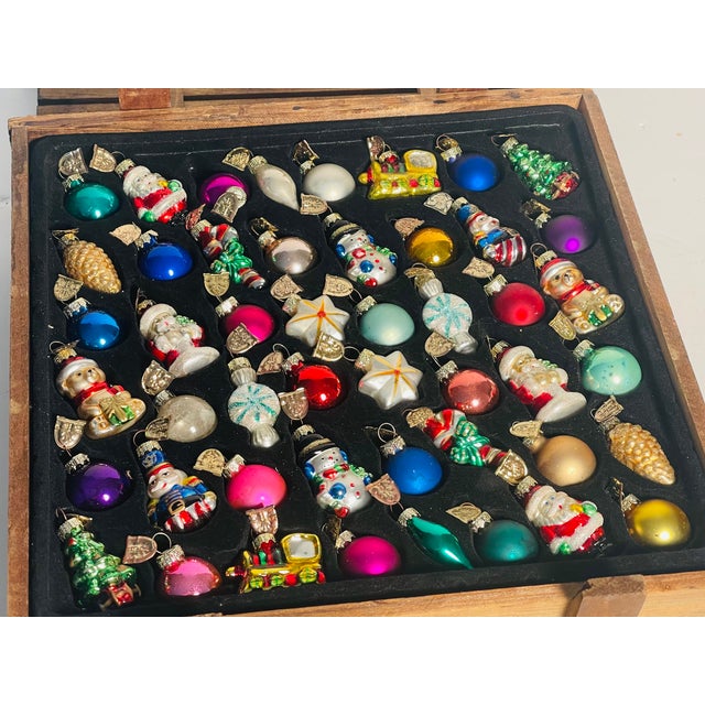 Cute miniature set of 48 pcs Thomas Pacconi Classics Christmas Ornaments in wooden crate box.