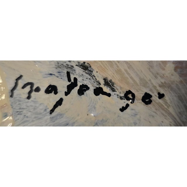 Expressive figurative painting by noted California artist and furniture designer Ira Yeager, depicting a stylized portrait...