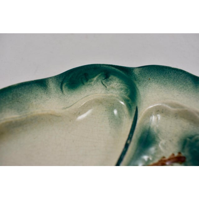 Green 19th C. Digoin French Barbotine Divided Artichoke Plate For Sale - Image 8 of 12