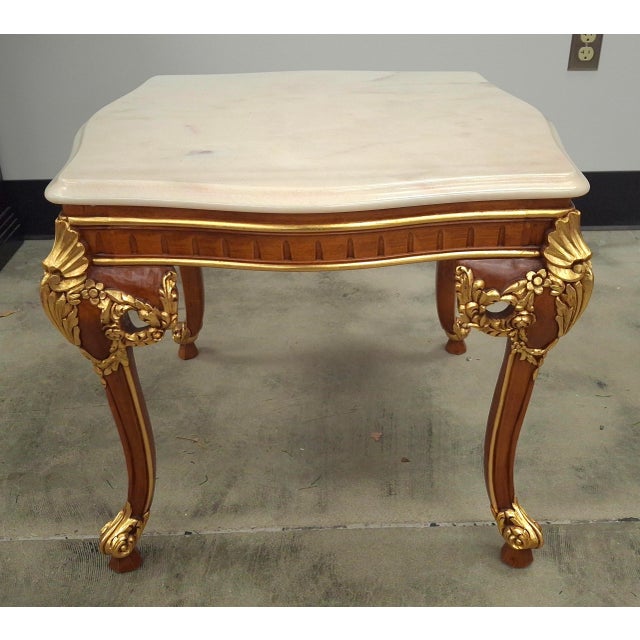 French Late 20th Century Meroni Francesco Louis XV Partial Gilt Mahogany and Marble Top Side Table For Sale - Image 3 of 12