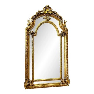 Rococo Floor Mirror – Gold Leaf Finish With Angel Carvings, 6.6 Ft Tall Statement Mirror For Sale