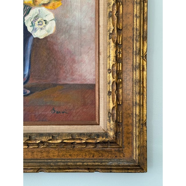 Mid 20th Century Vintage Mid-Century Oil on Canvas Still Life of Poppies & Copper Pot, Framed For Sale - Image 5 of 16