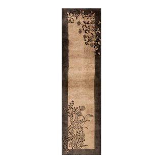 1920s Beige-Brown Floral Modernist Rug Antique Art Deco Runner 2'6'' X 8'10" Carpet For Sale