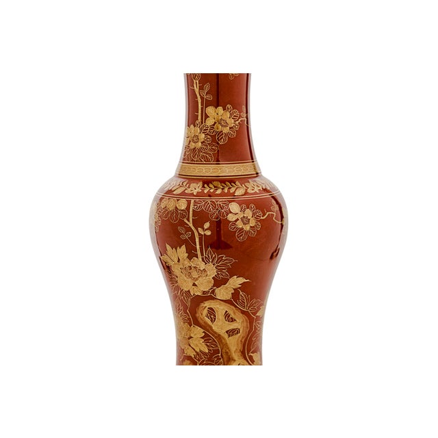 Mid 20th Century Antique Chinese Coral-Ground Gilt-Decorated Porcelain Vase For Sale - Image 5 of 9