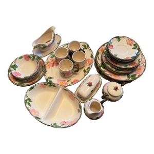 1970s Service of Franciscan Desert Rose, Serving Pieces, 4 Each Dinner, Salad, Dessert, Bowls , Mugs With Saucers - Set of 34