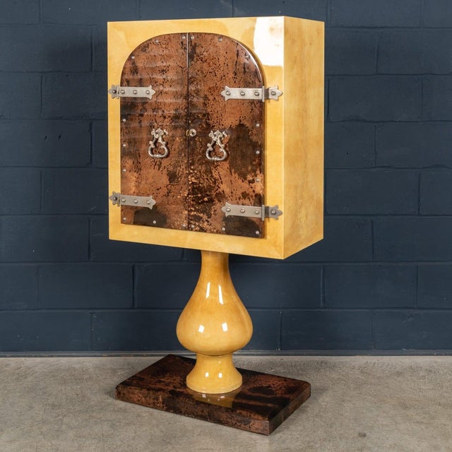 1960s Vintage Italian Goatskin Bar Cabinet on Pedestal Base by Aldo Tura, 1960 For Sale - Image 5 of 18