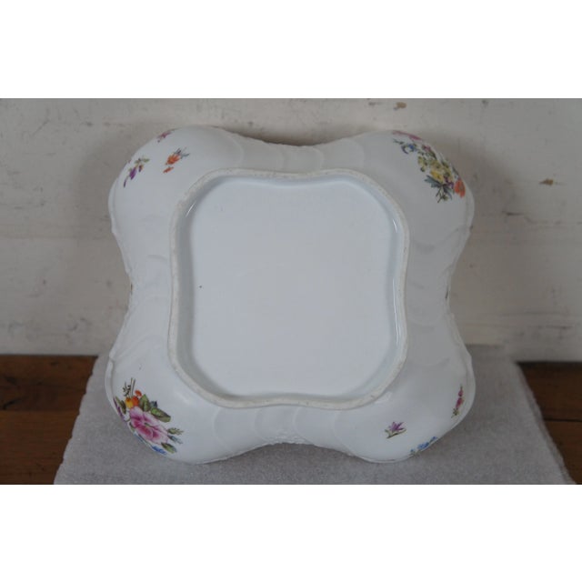 Late 19th Century Antique German Dresden Ruffled Serpentine Floral Butterfly Bowl Compote For Sale - Image 11 of 12