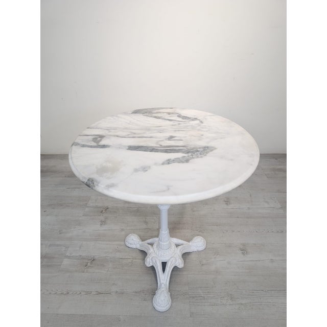 Marble Table on Whitewashed Cast Iron Leg For Sale - Image 3 of 12