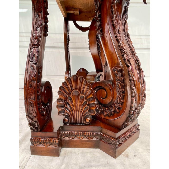 Ornate Hand-Carved Wood Portrait and Shell Console Table For Sale - Image 4 of 12