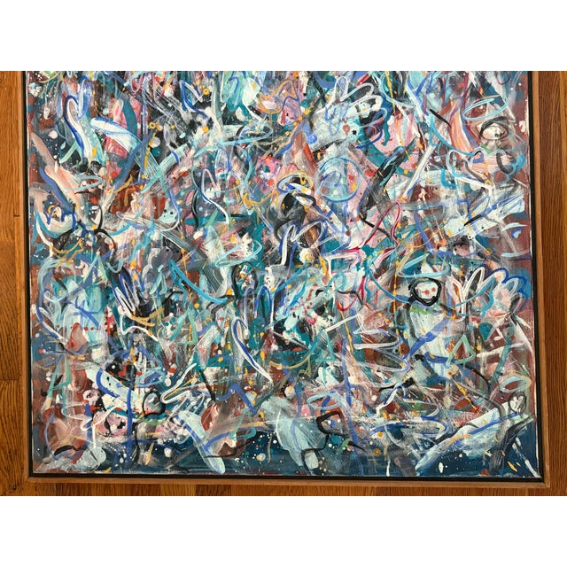 Very Large 1980s Modern Abstract Expressionist Painting, Framed For Sale - Image 6 of 12