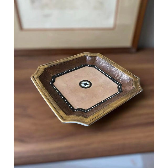 Ceramic Vintage Kinder-Harris Textured Brown/Gold Decor Plate For Sale - Image 7 of 10