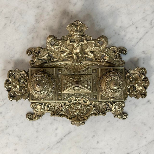 19th Century French Bronze Double Inkwell in Renaissance Revival Style For Sale - Image 4 of 18
